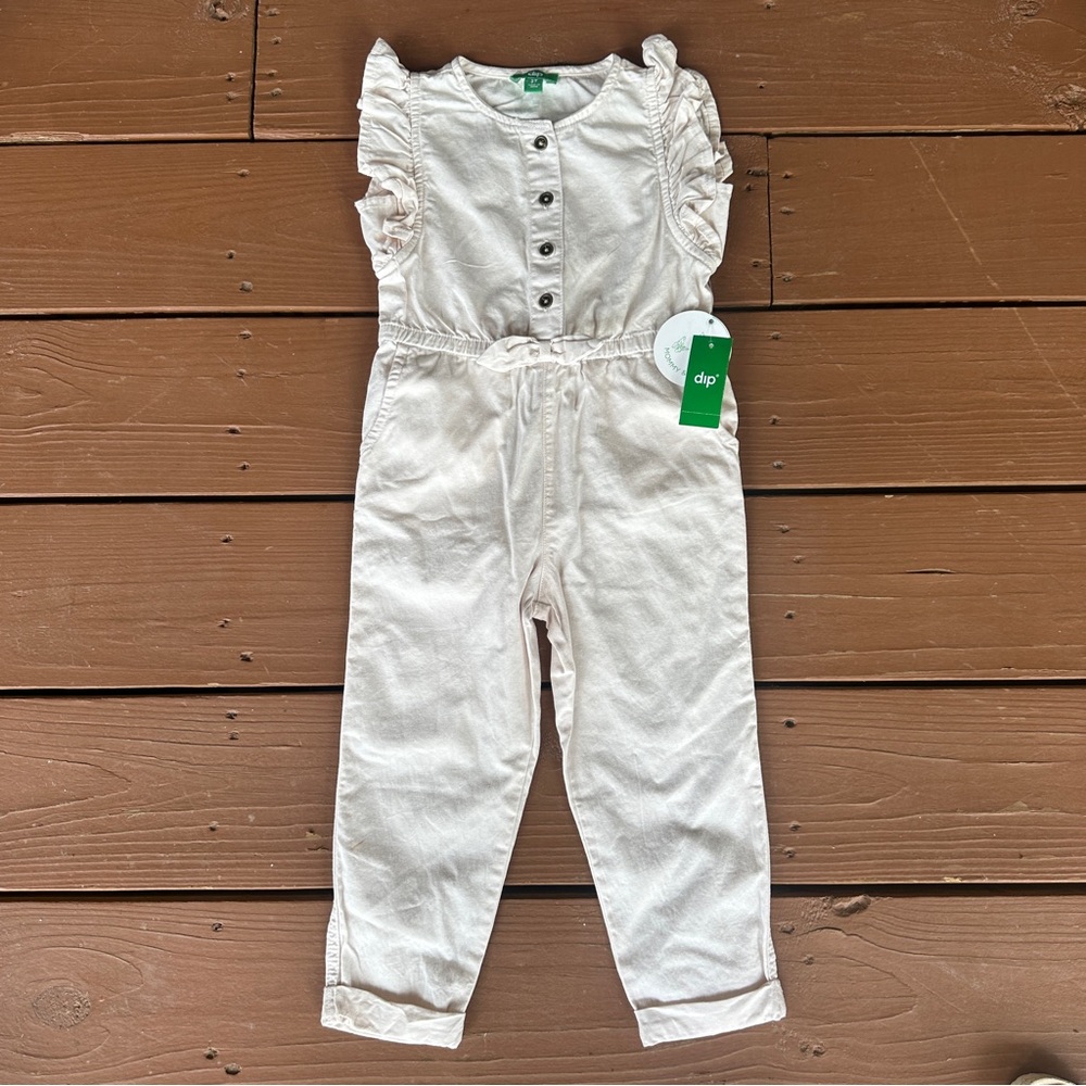 dip Cream Button-Up Ruffle Jumpsuit